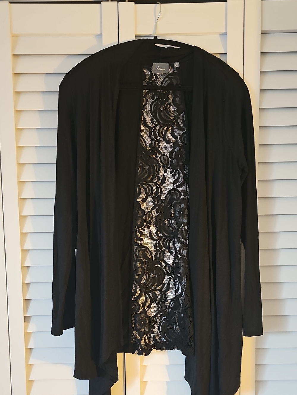 Strazzi Black Lace-Back Open Cardigan